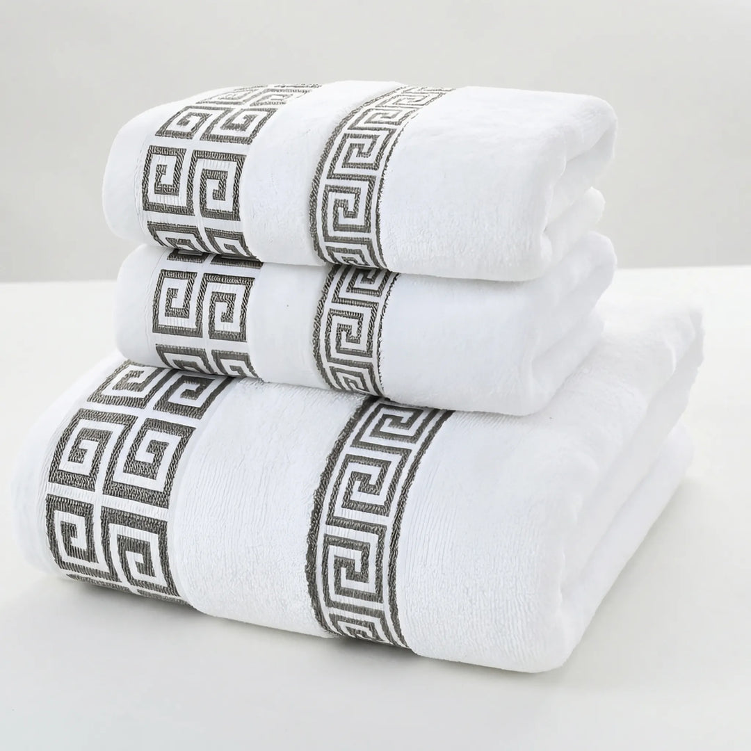 Athenra - Greek Key Embroidered Bath Towel Set