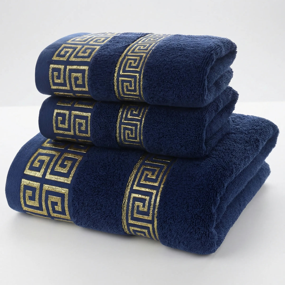 Athenra - Greek Key Embroidered Bath Towel Set