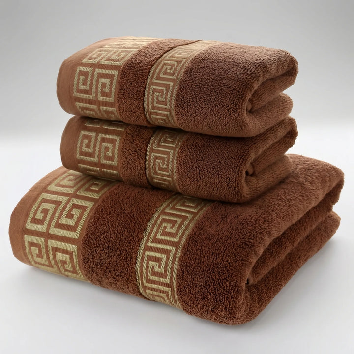 Athenra - Greek Key Embroidered Bath Towel Set