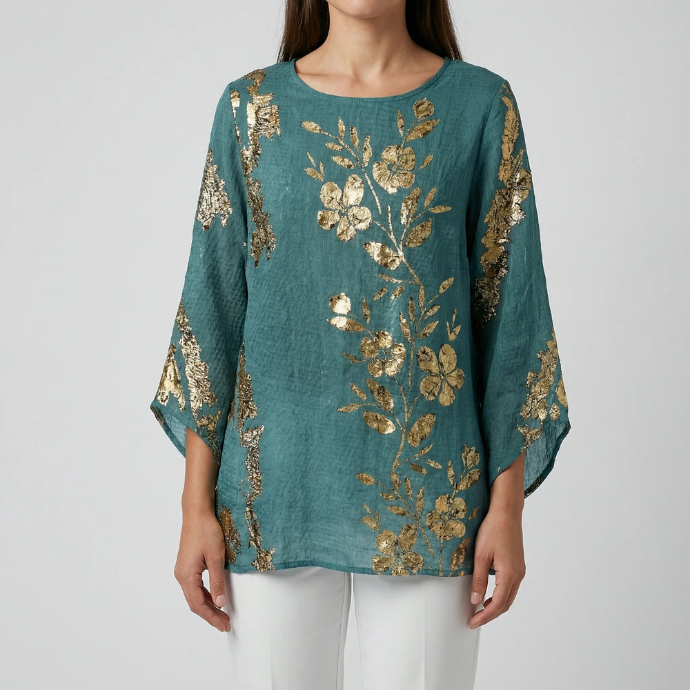 Aurenbloom - Long-Sleeve Floral Print Blouse