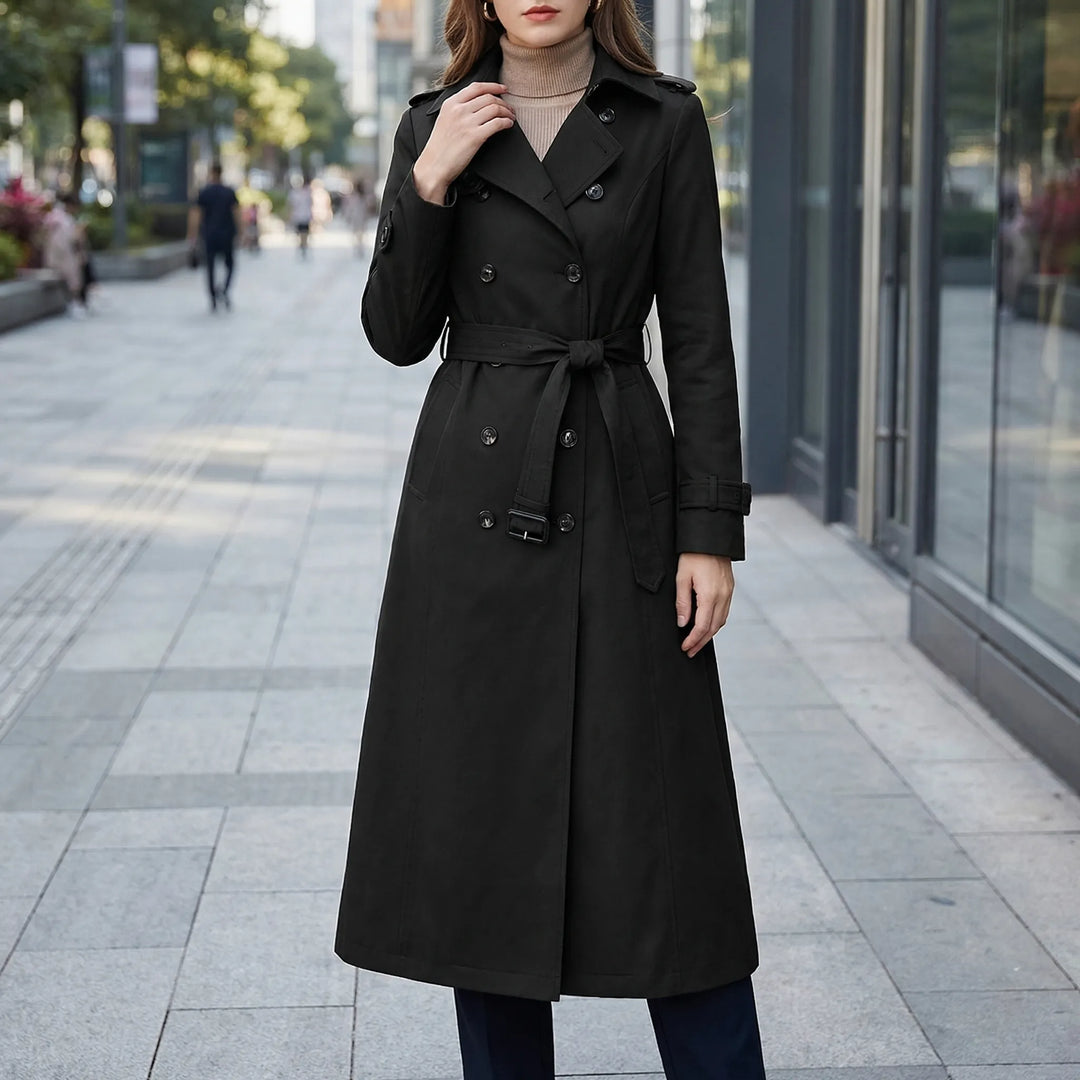 Beltona - Double-Breasted Belted Long Coat