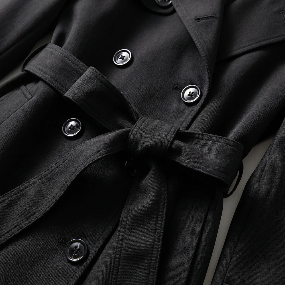 Beltona - Double-Breasted Belted Long Coat