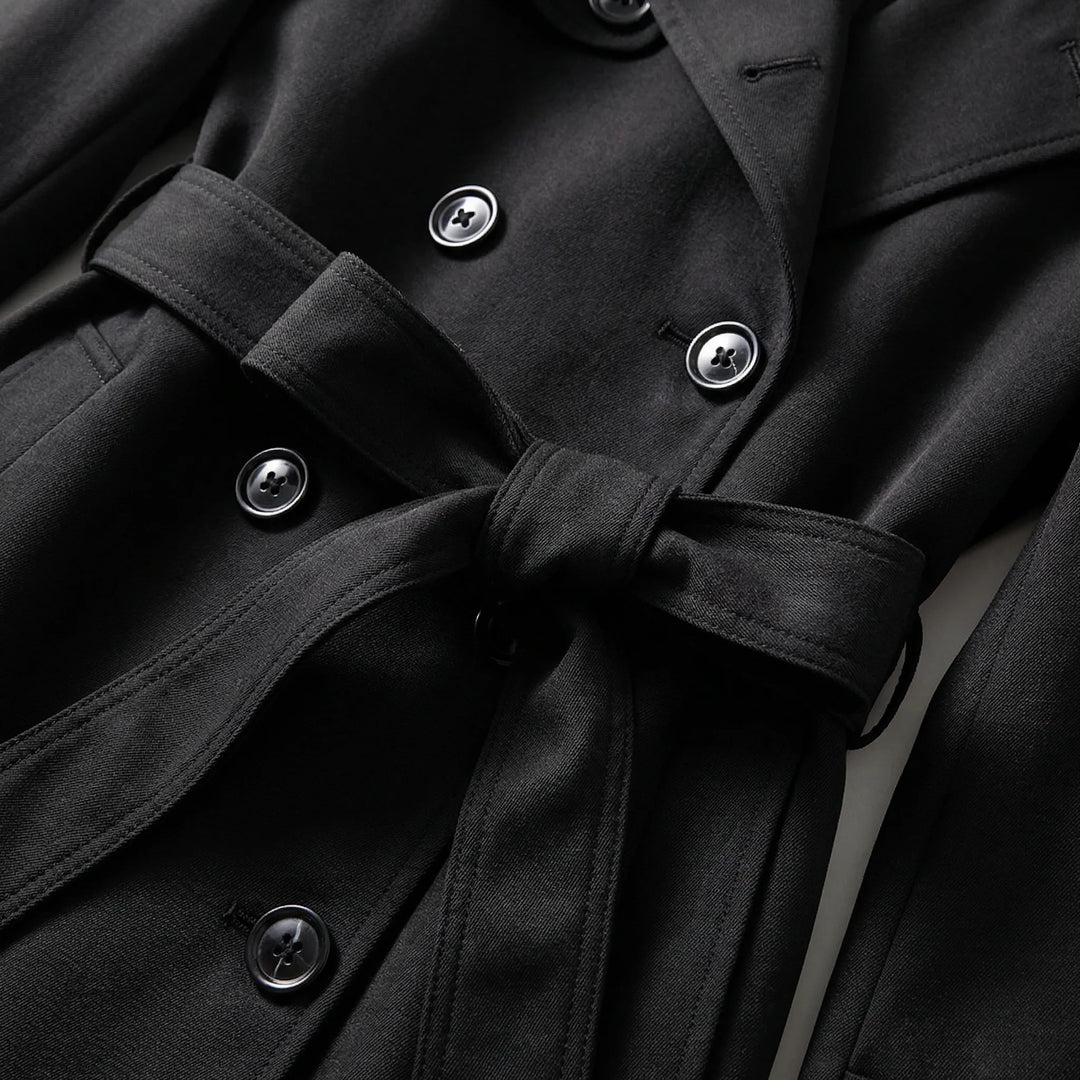 Beltona - Double-Breasted Belted Long Coat