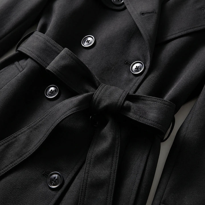 Beltona - Double-Breasted Belted Long Coat