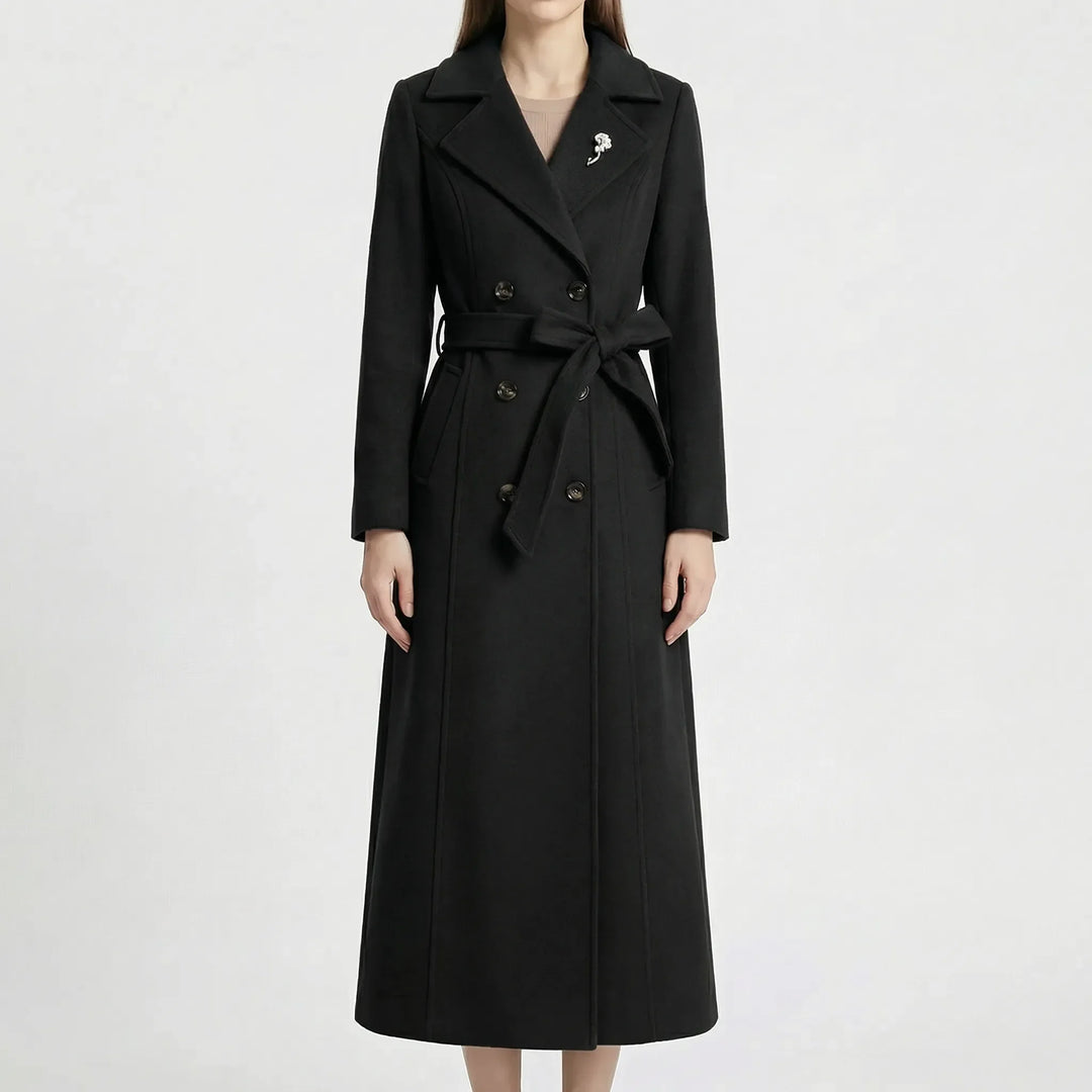 Beltona - Double-Breasted Belted Long Coat