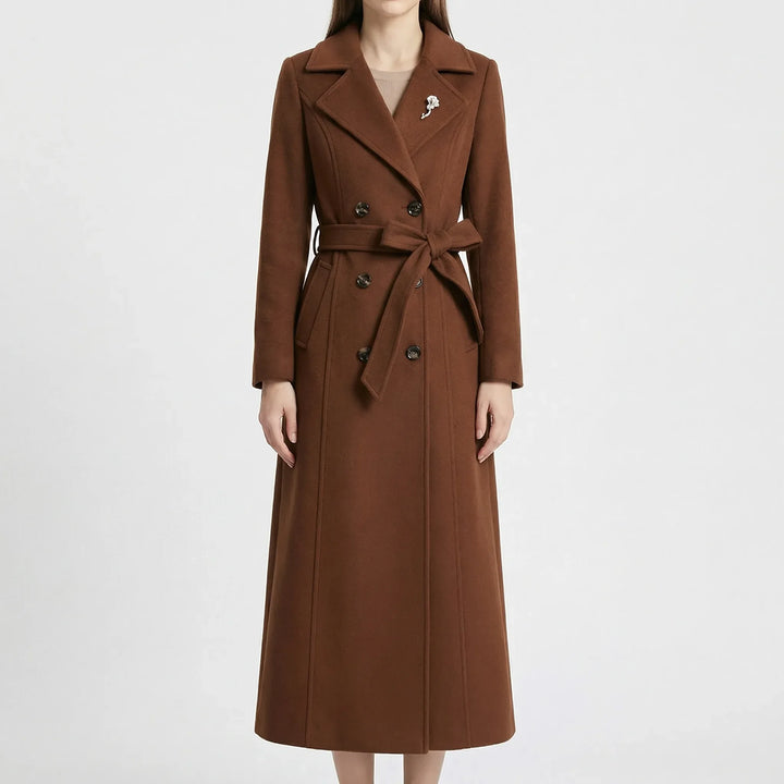 Beltona - Double-Breasted Belted Long Coat