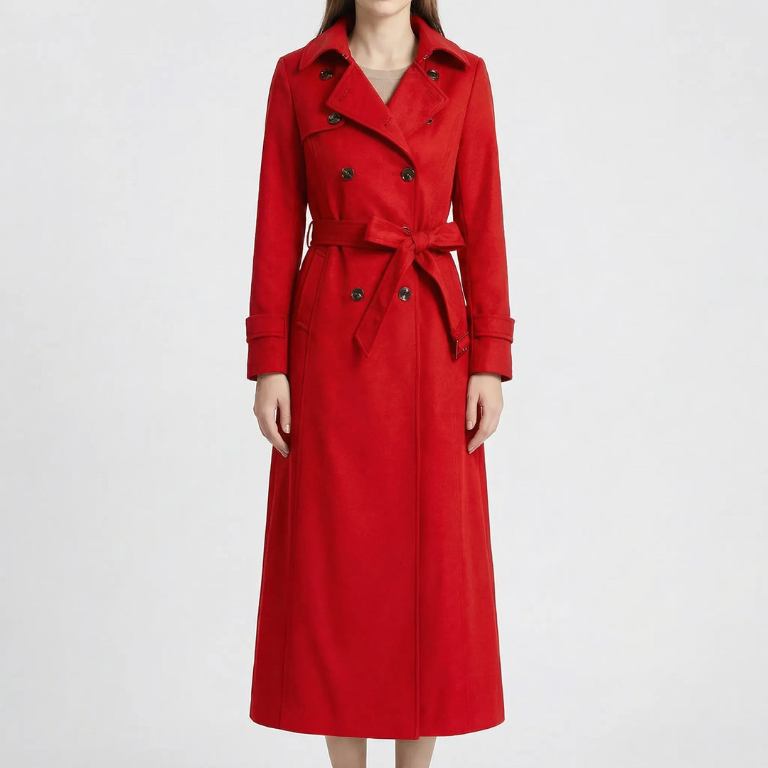 Beltona - Double-Breasted Belted Long Coat