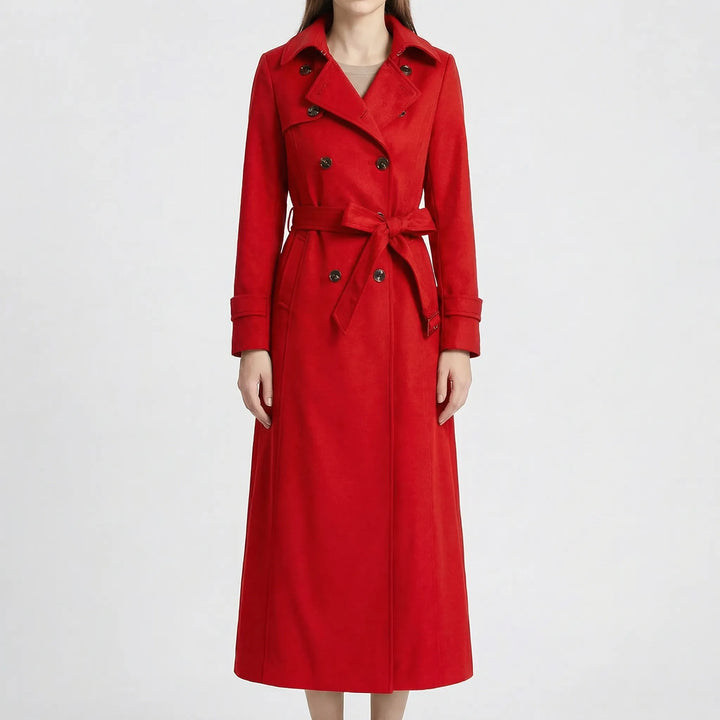 Beltona - Double-Breasted Belted Long Coat