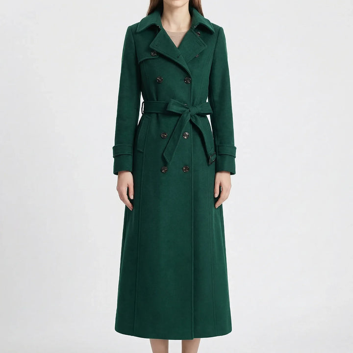 Beltona - Double-Breasted Belted Long Coat