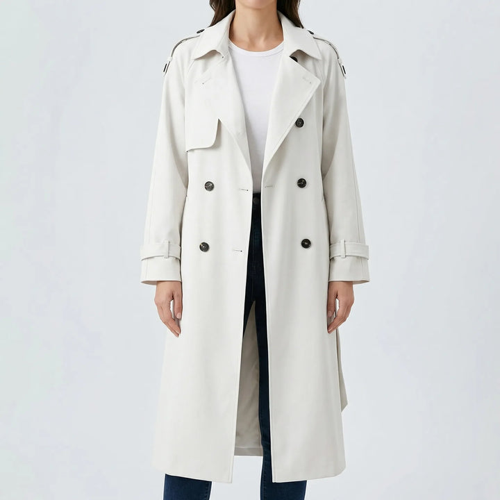 Beltressa - Long Double-Breasted Trench Coat