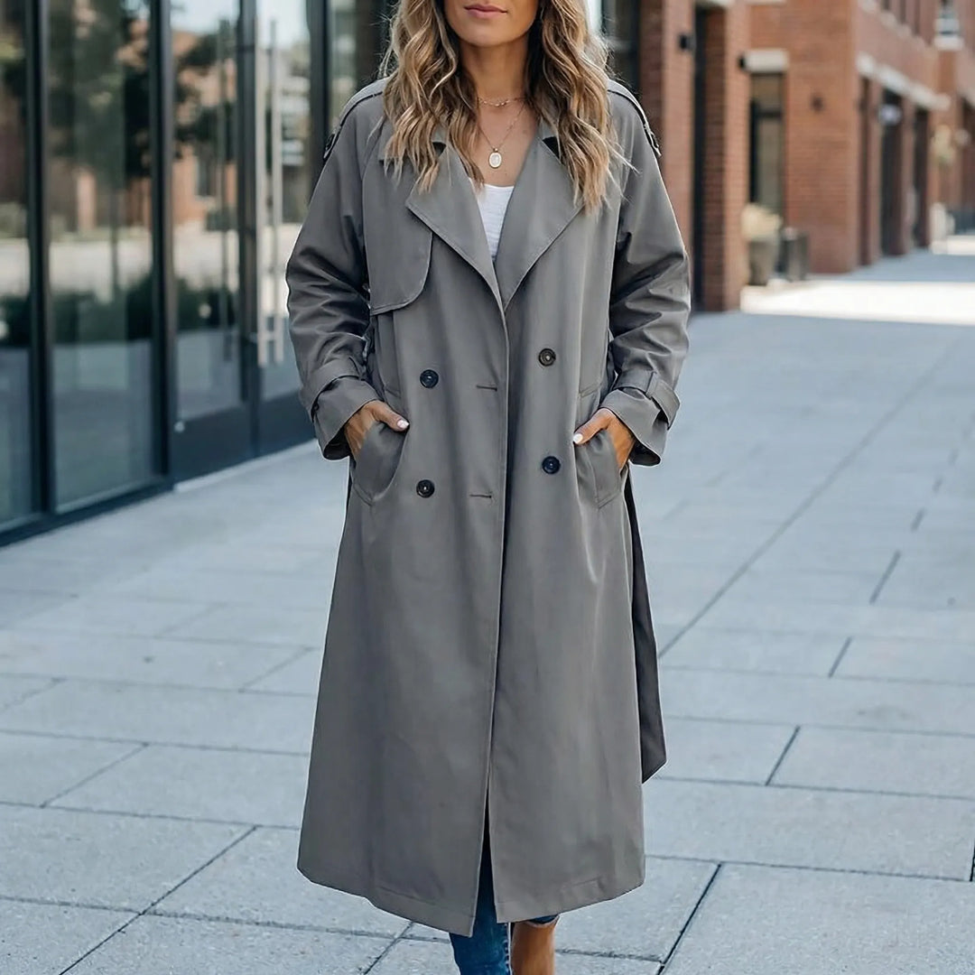 Beltressa - Long Double-Breasted Trench Coat