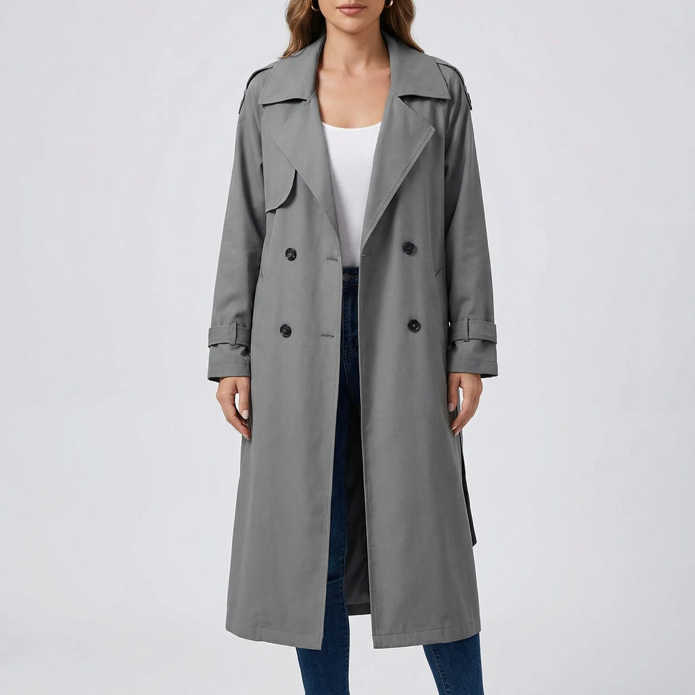 Beltressa - Long Double-Breasted Trench Coat