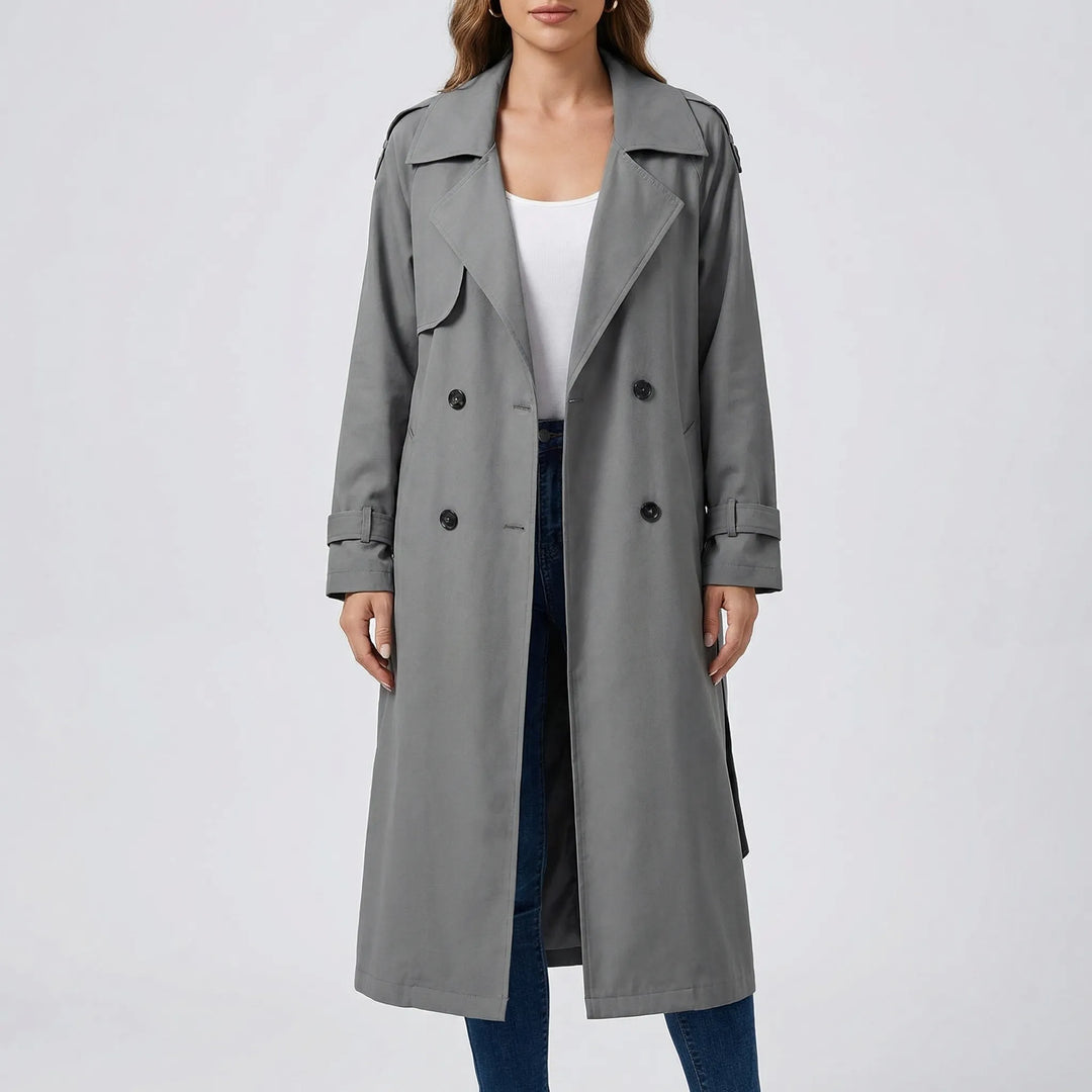 Beltressa - Long Double-Breasted Trench Coat