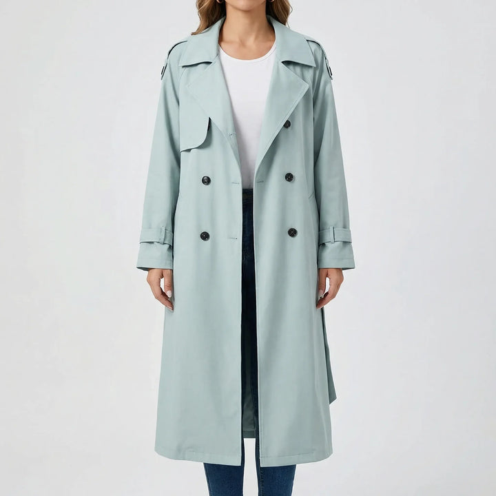 Beltressa - Long Double-Breasted Trench Coat
