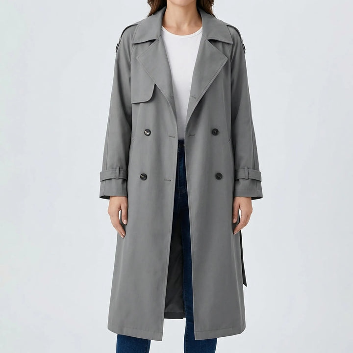 Beltressa - Long Double-Breasted Trench Coat