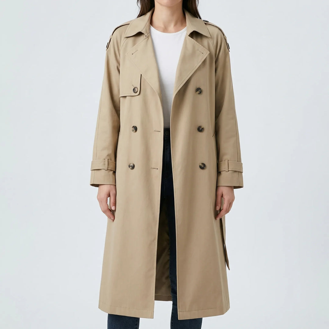 Beltressa - Long Double-Breasted Trench Coat