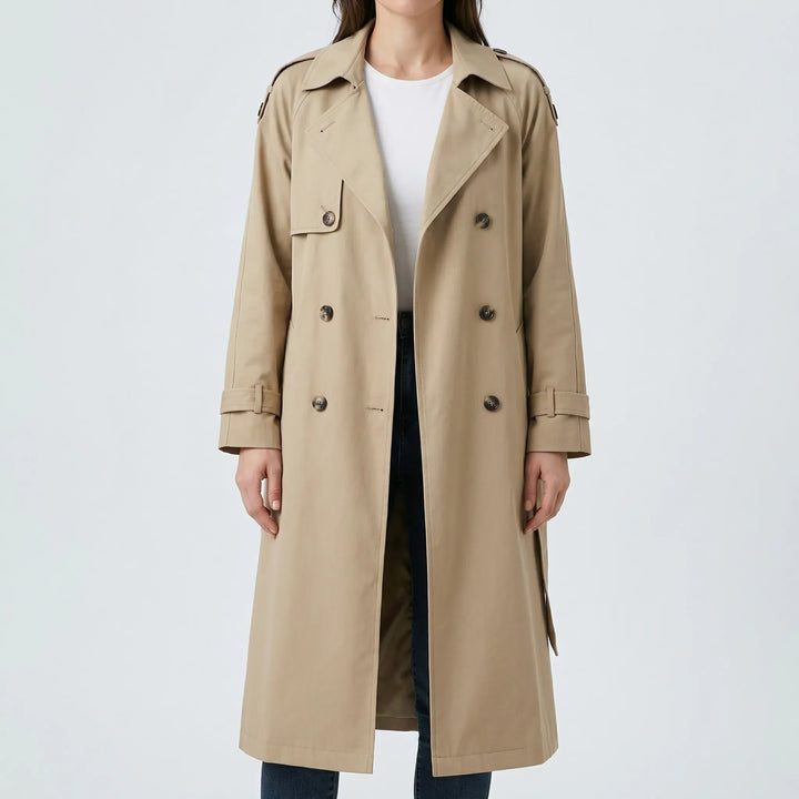 Beltressa - Long Double-Breasted Trench Coat