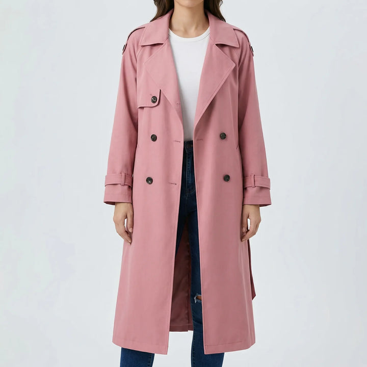 Beltressa - Long Double-Breasted Trench Coat