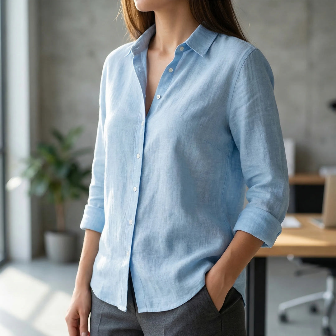Belvara - Long Button-Down Blouse For Women