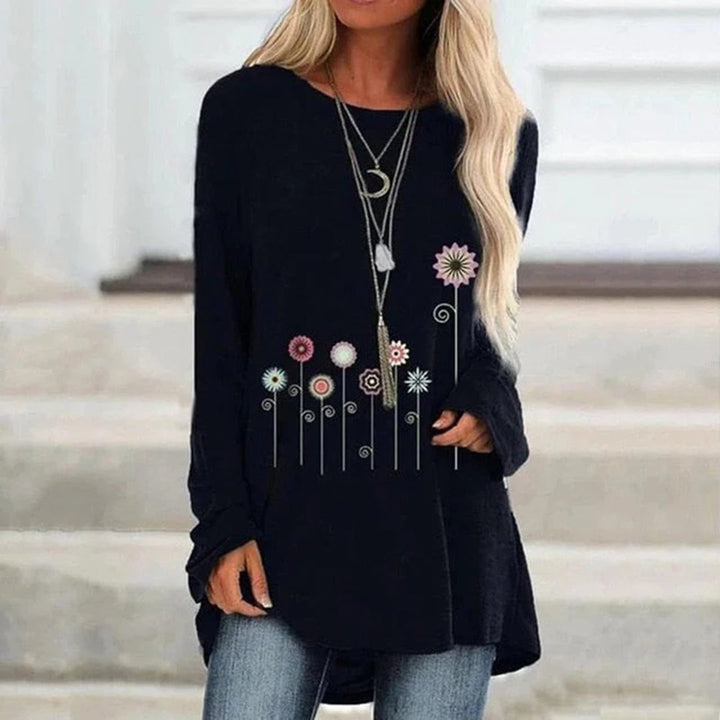 Sweatshirt med 3D Blomsterbroderi Mjuk Textur för Kvinnor