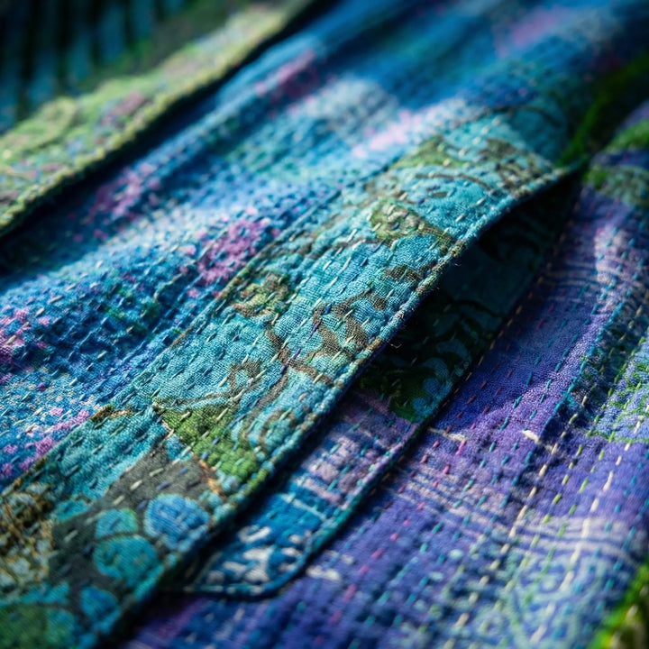 Blendova - Open-Front Printed Longline Cardigan
