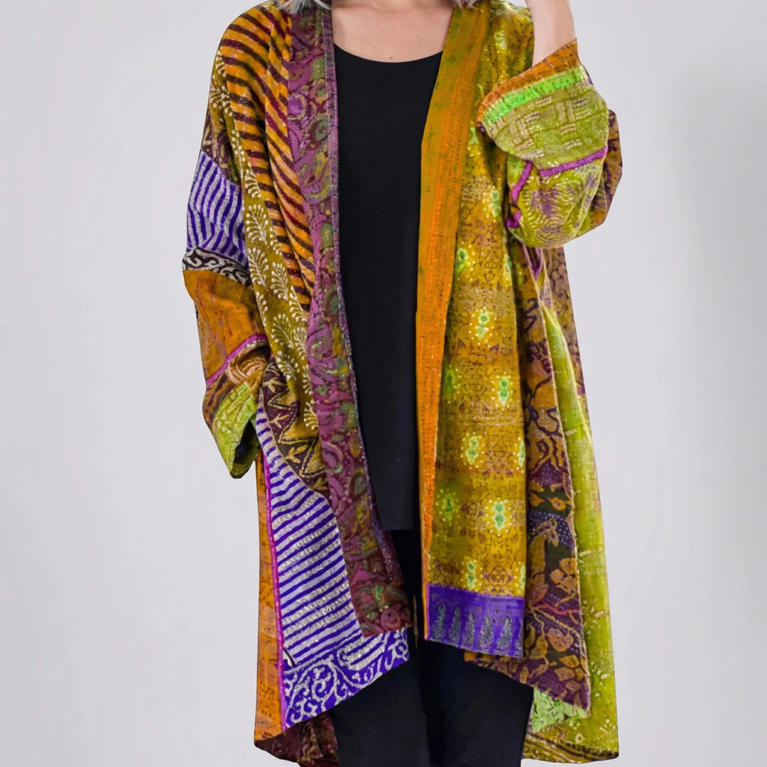 Blendova - Open-Front Printed Longline Cardigan
