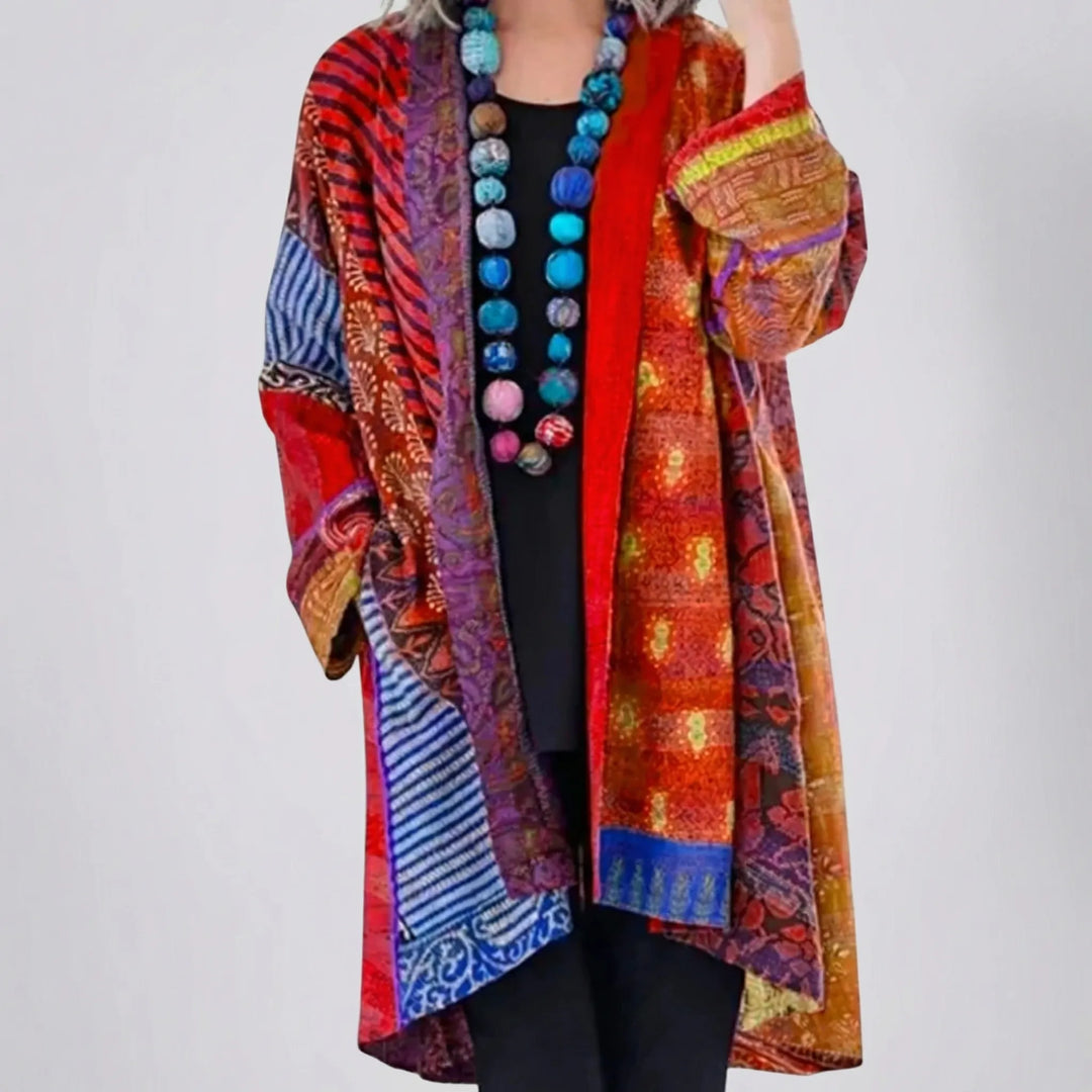 Blendova - Open-Front Printed Longline Cardigan