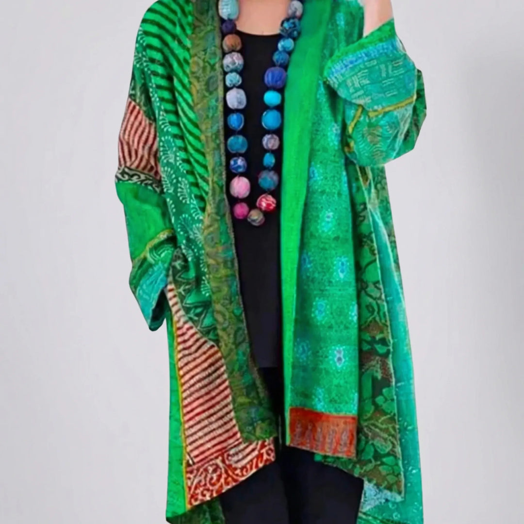 Blendova - Open-Front Printed Longline Cardigan
