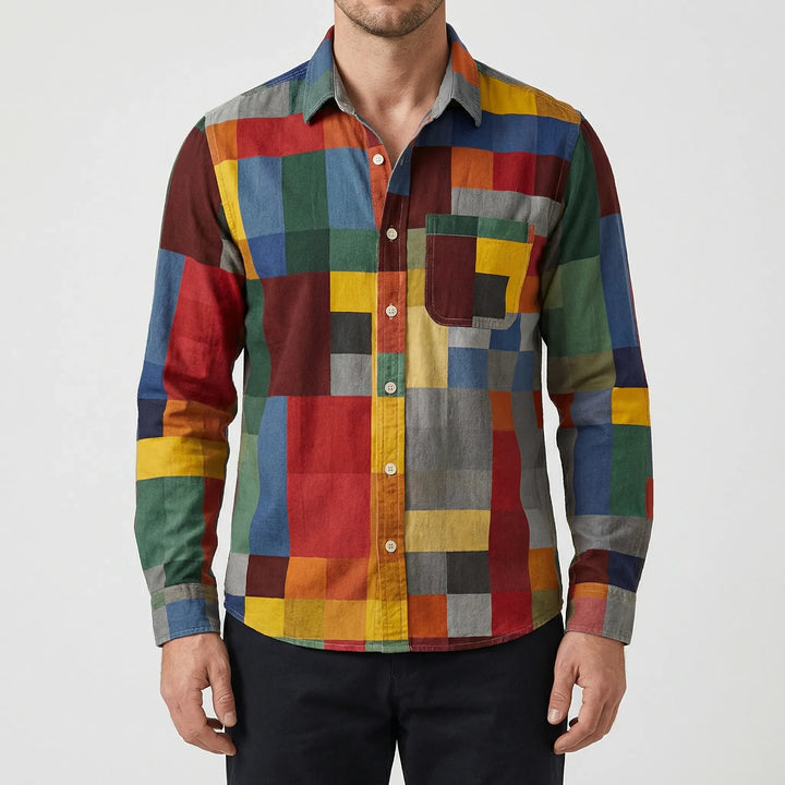 Blockvex - Bold Colorblock Long-Sleeve Button-Up Shirt