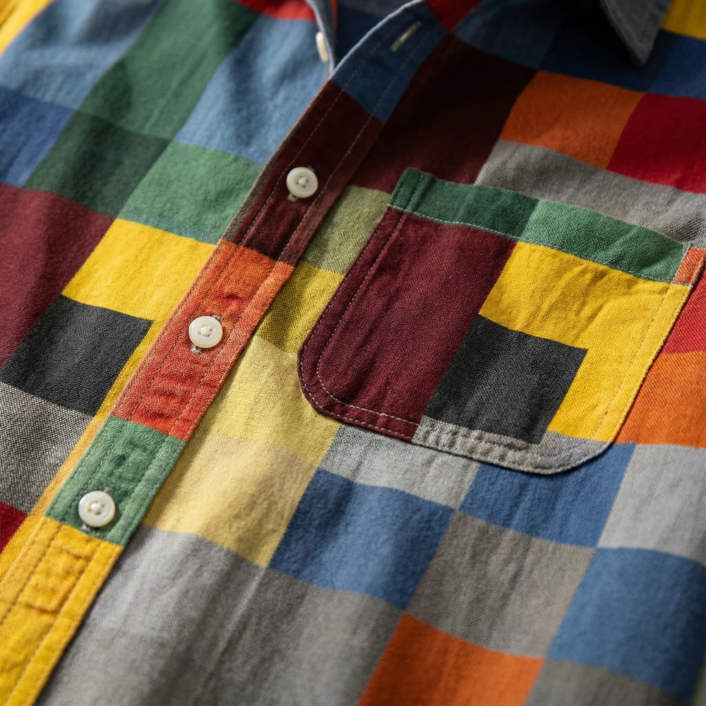 Blockvex - Bold Colorblock Long-Sleeve Button-Up Shirt