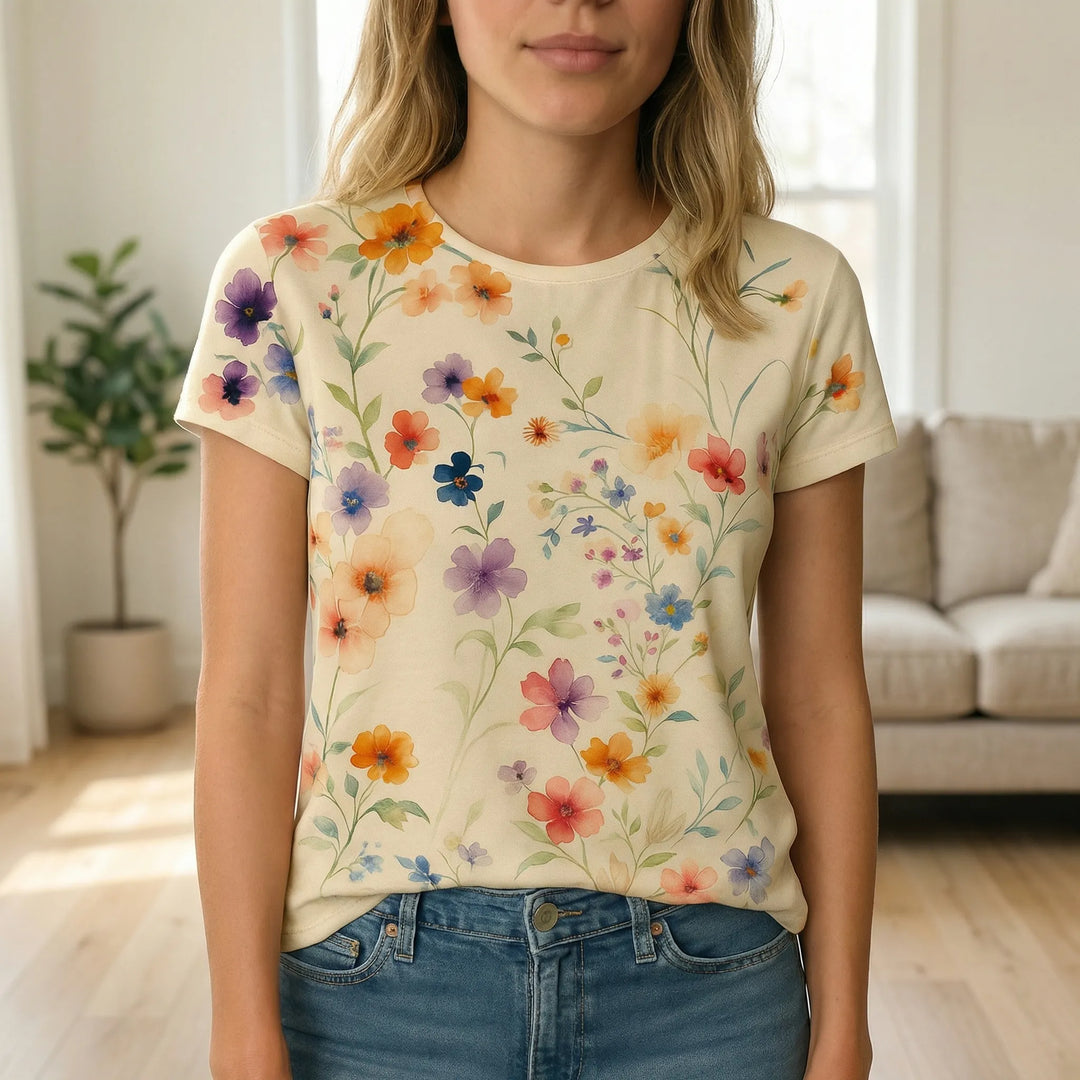 Bloomtee - Vintage Floral Print Short Sleeve Tee
