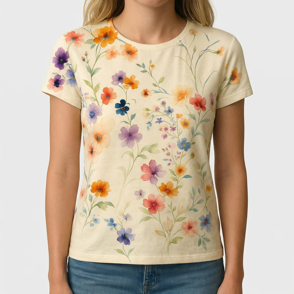 Bloomtee - Vintage Floral Print Short Sleeve Tee