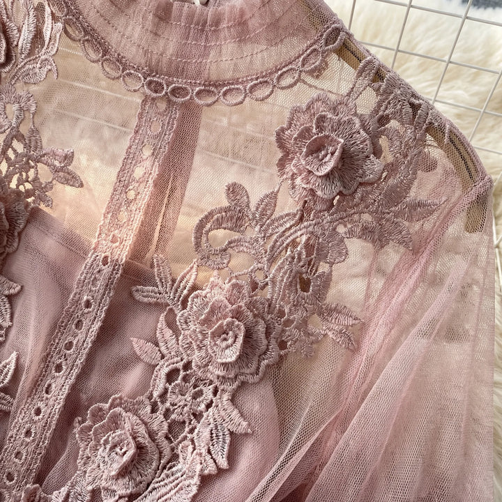 Blossamé - Floral Appliqué Mesh Midi Dress
