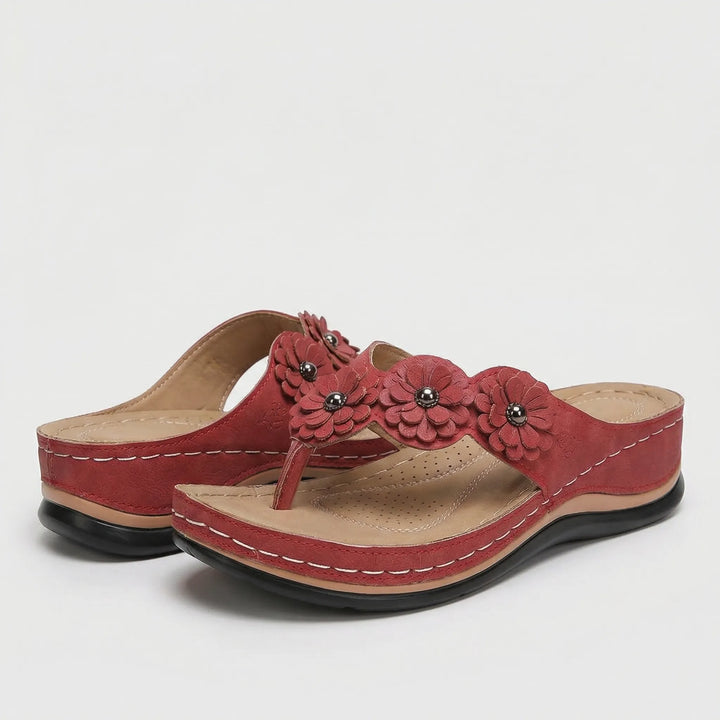 Blossandra - Wedge Flip-Flop Sandal With Floral Detail