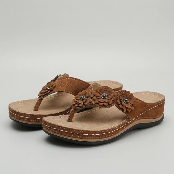 Blossandra - Wedge Flip-Flop Sandal With Floral Detail