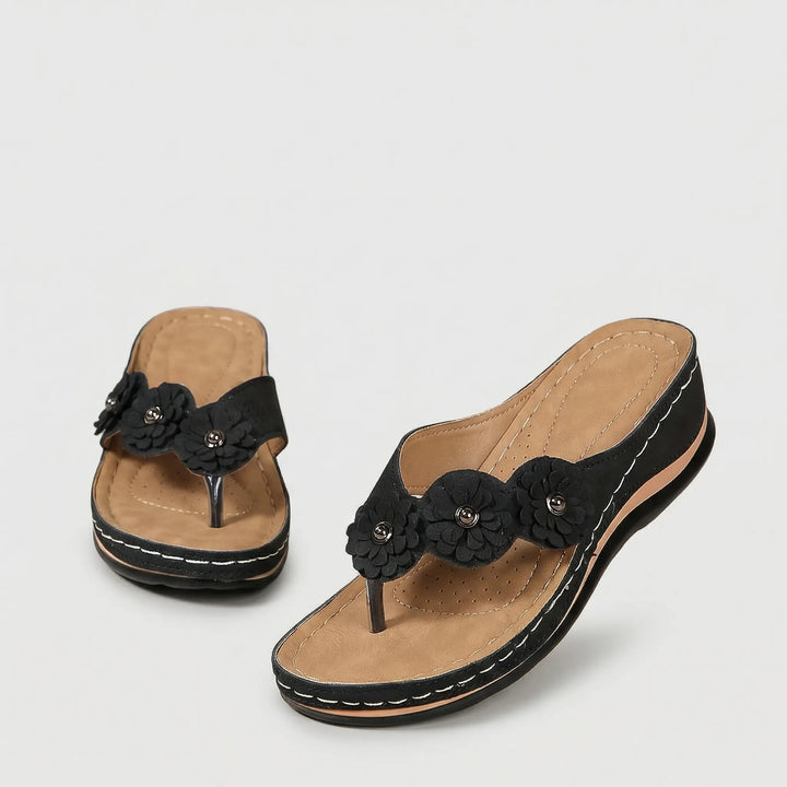 Blossandra - Wedge Flip-Flop Sandal With Floral Detail
