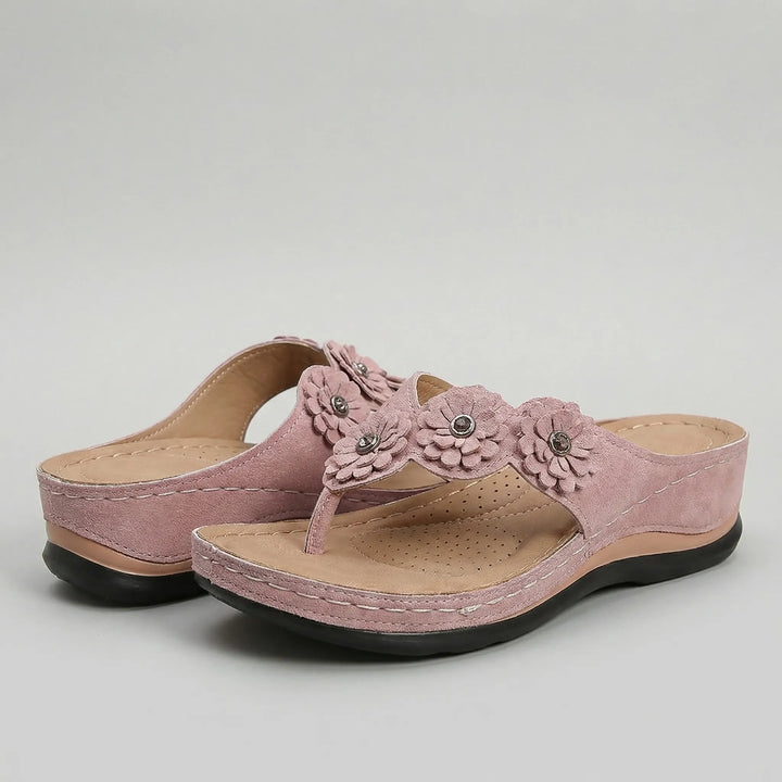 Blossandra - Wedge Flip-Flop Sandal With Floral Detail