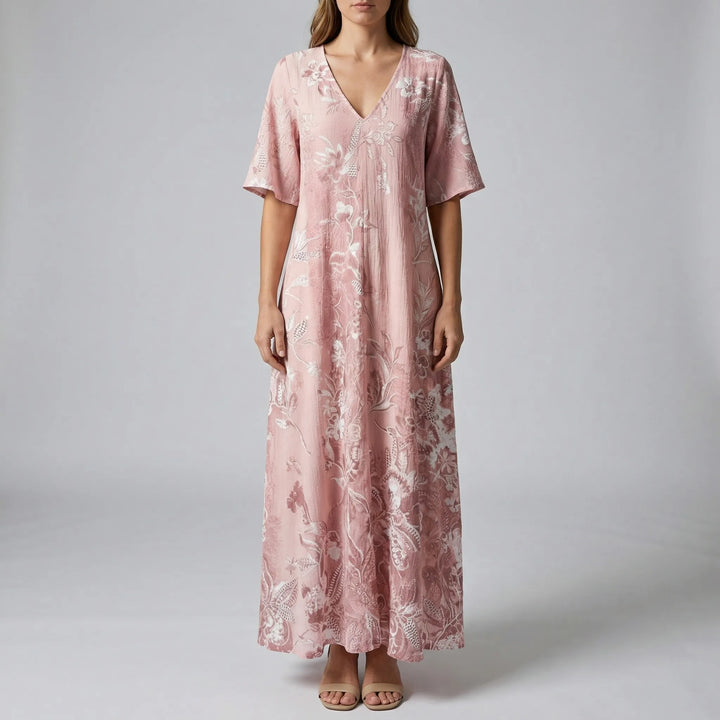 Blossomax - Floral Print V-Neck Maxi Dress