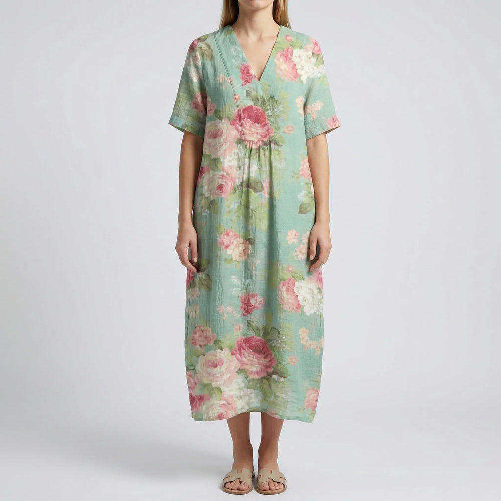 Blossomix - Floral Print Midi-Length Dress