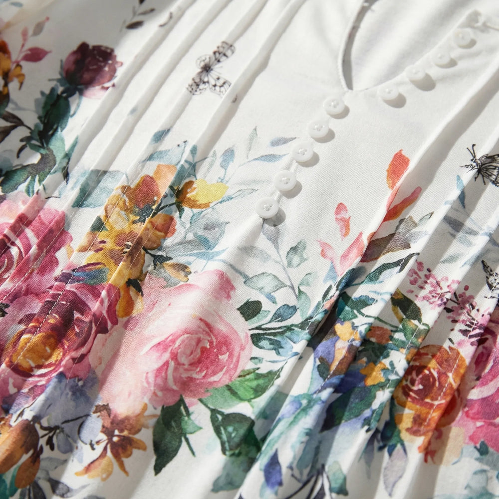 Blossova - Floral Print V-Neck Blouse For Women