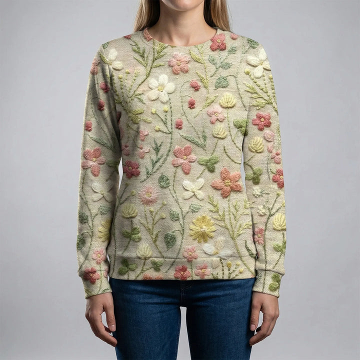 Blosswen - Floral Print Relaxed Knit Sweater