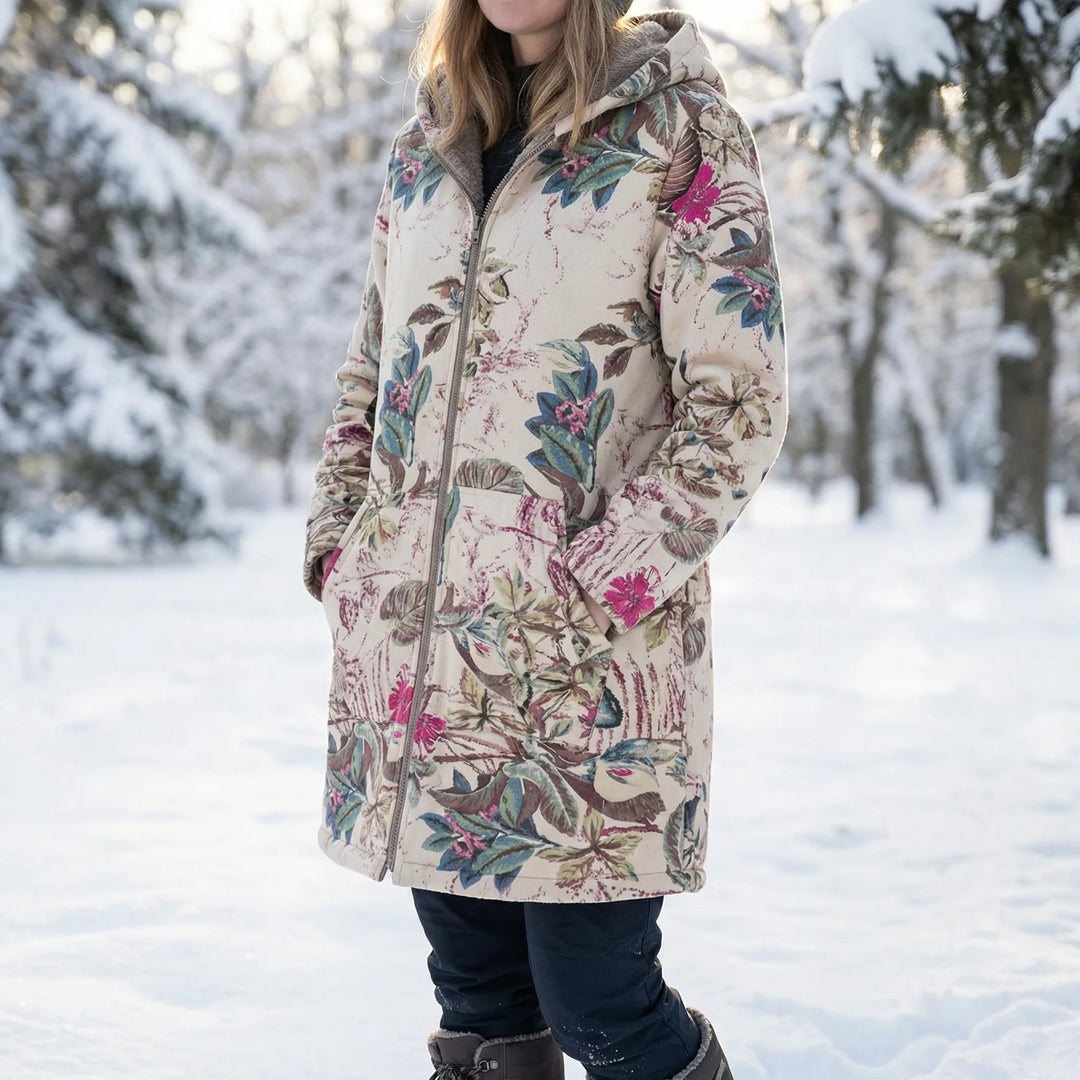 Blostwear - Floral Print Hooded Winter Coat