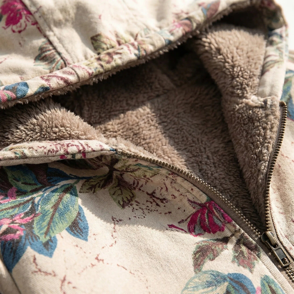 Blostwear - Floral Print Hooded Winter Coat
