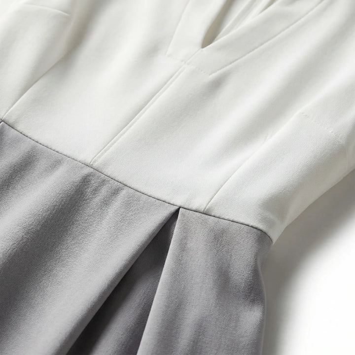 Blovetia - Colorblock V-Neck Flared Midi Dress