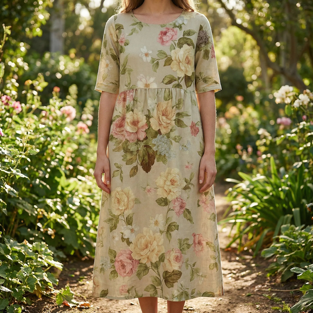 Blumidra - Floral Print Relaxed Midi Dress