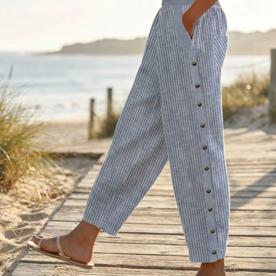 Breevia - Loose Wide-Leg Striped Casual Pants