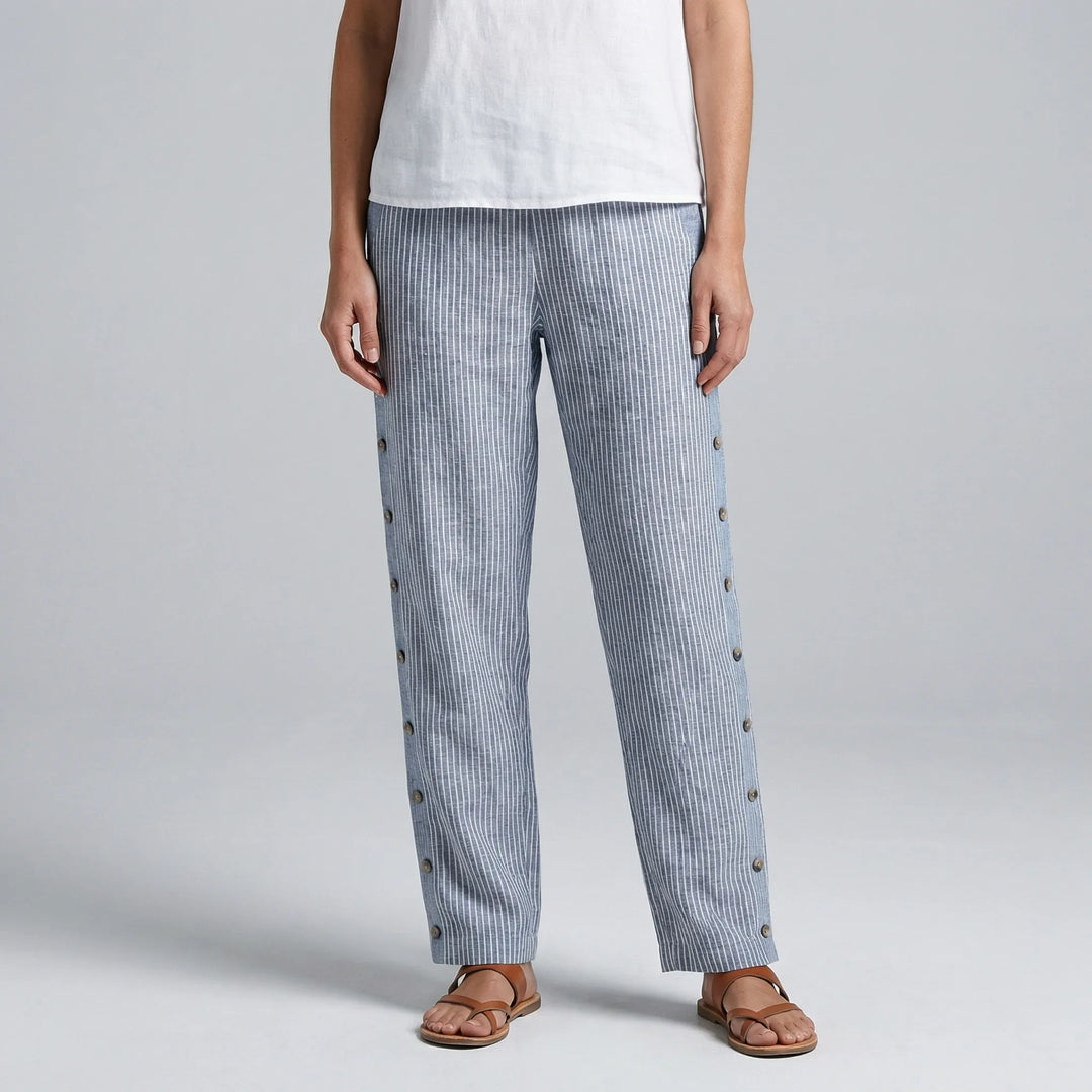 Breevia - Loose Wide-Leg Striped Casual Pants