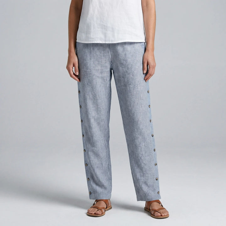 Breevia - Loose Wide-Leg Striped Casual Pants