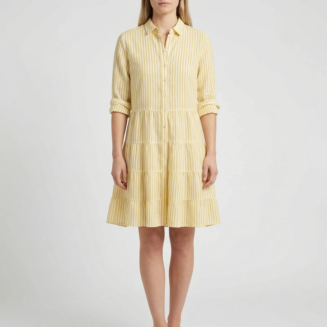 Breezelle - Tiered Striped Button-Front Dress