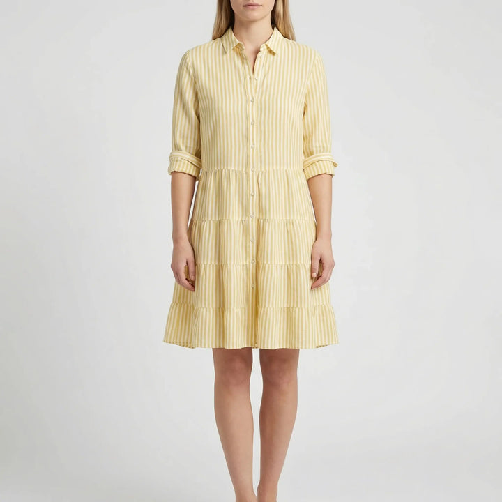 Breezelle - Tiered Striped Button-Front Dress